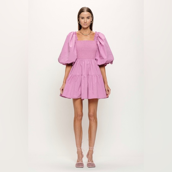 Sofie The Label Dresses & Skirts - NWT Puff Sleeve Pink Smocked Coquette Dress Size L Cottagecore Wedding Party